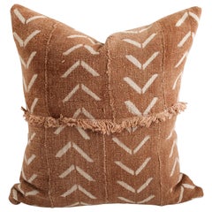 Vintage African Mud Cloth Pillow Cover from Mali with Fringe Details