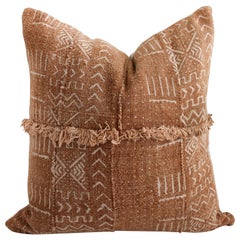 Vintage African Mud Cloth Pillow Cover with Original Fringe Details