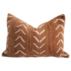Vintage African Mud Cloth Pillow in Dark Rust Brown Color