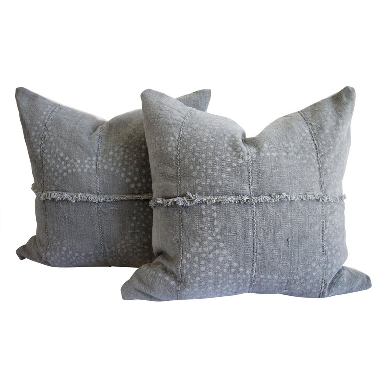 Vintage African Mud Cloth Pillows With Original Fringe For Sale At