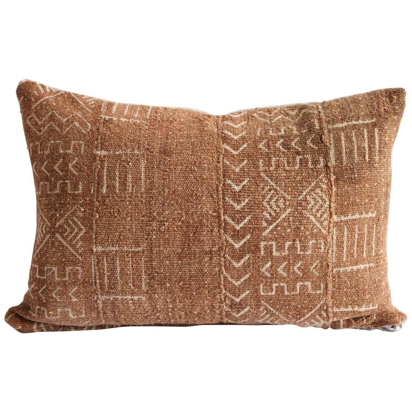 Vintage African Mudcloth Lumbar Pillow For Sale 1