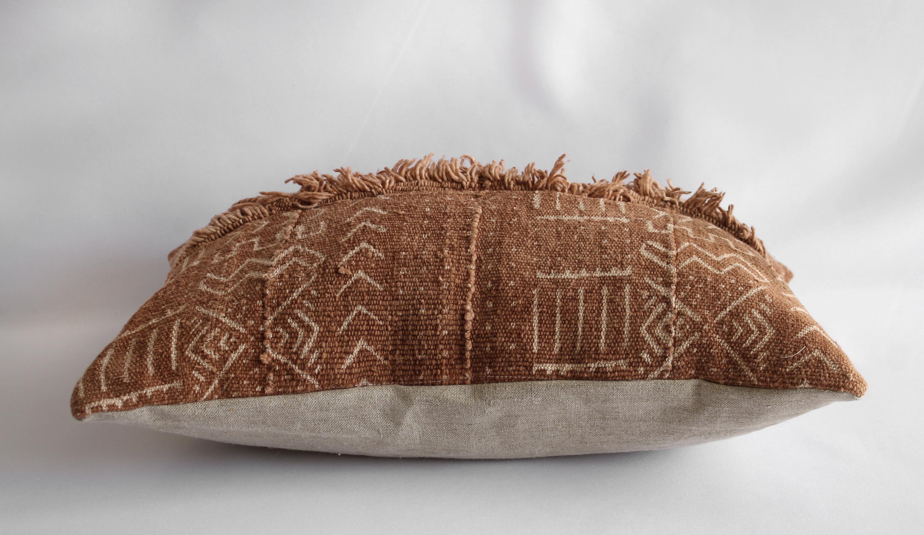 20th Century Vintage African Mudcloth Pillows with Original Fringe Detail