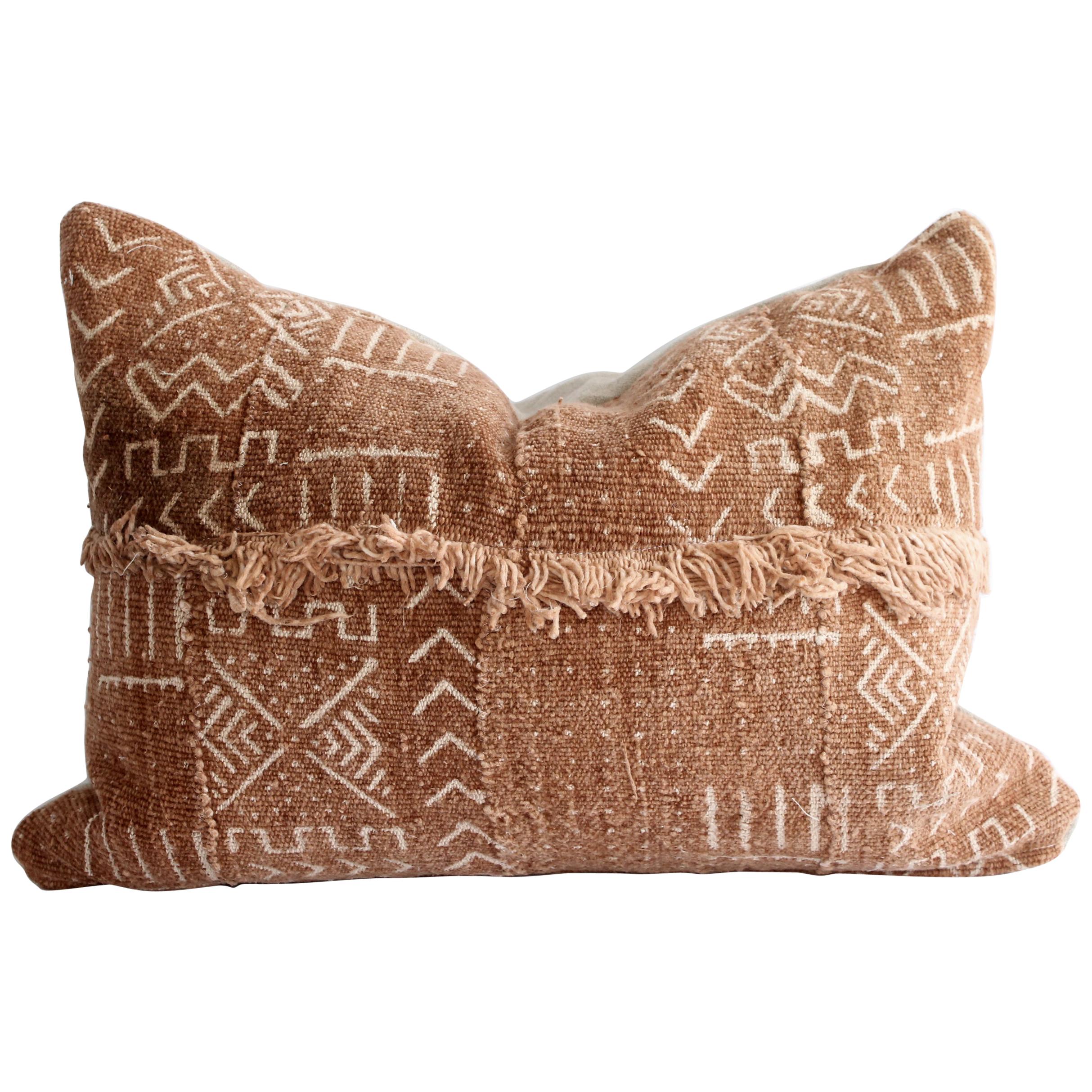 Vintage African Mudcloth Pillows with Original Fringe Detail