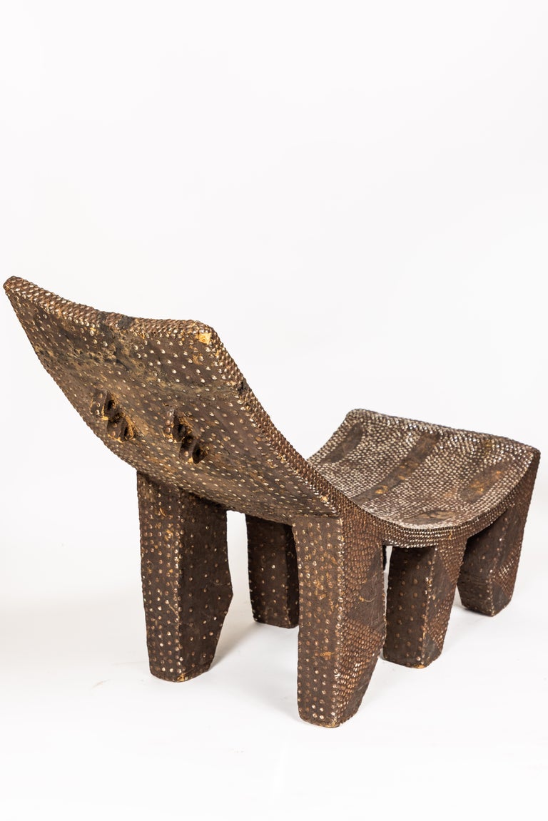 Vintage African Studded Wood Reclining Chair at 1stDibs