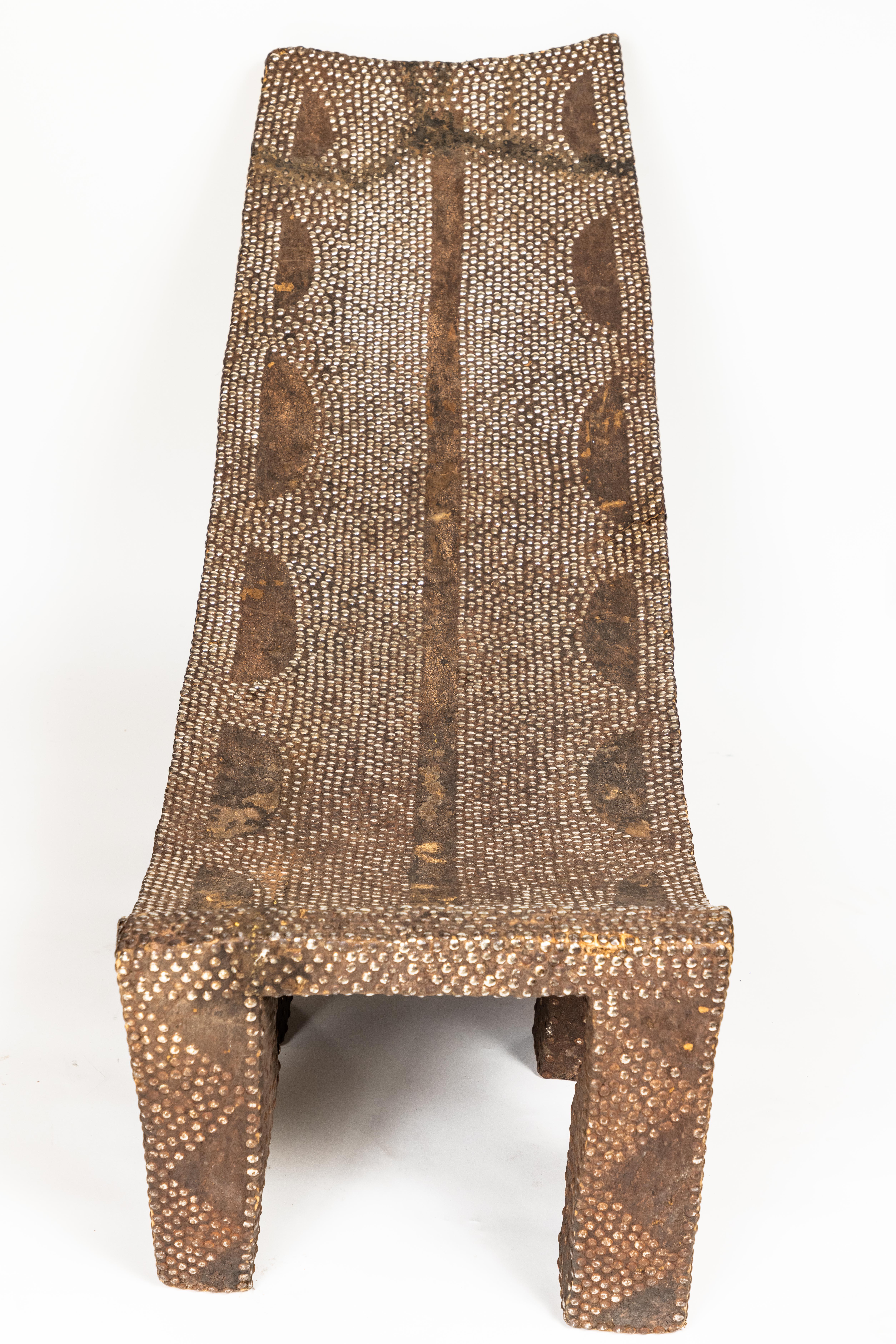 Vintage African Studded Wood Reclining Chair 2