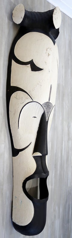 Vintage African Large Wood Fang Mask from Gabon Wall Sculpture