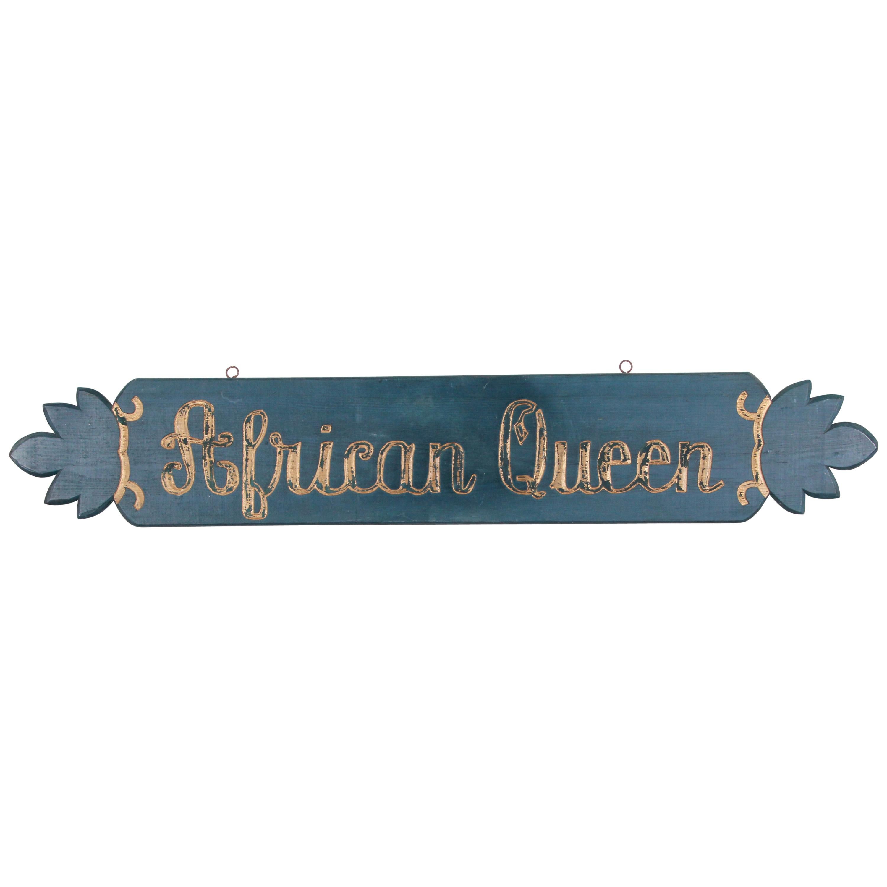 Vintage "African Queen" Boat Name Sign, circa 1950s For Sale