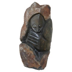 Vintage African Shona Carved Stone Folk Art Mother & Child Sculpture 15"