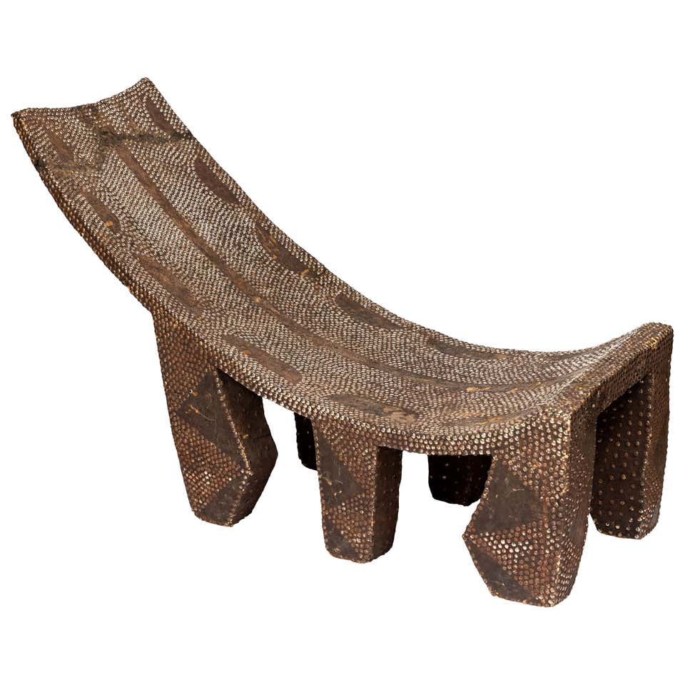 Vintage African Studded Wood Reclining Chair at 1stDibs