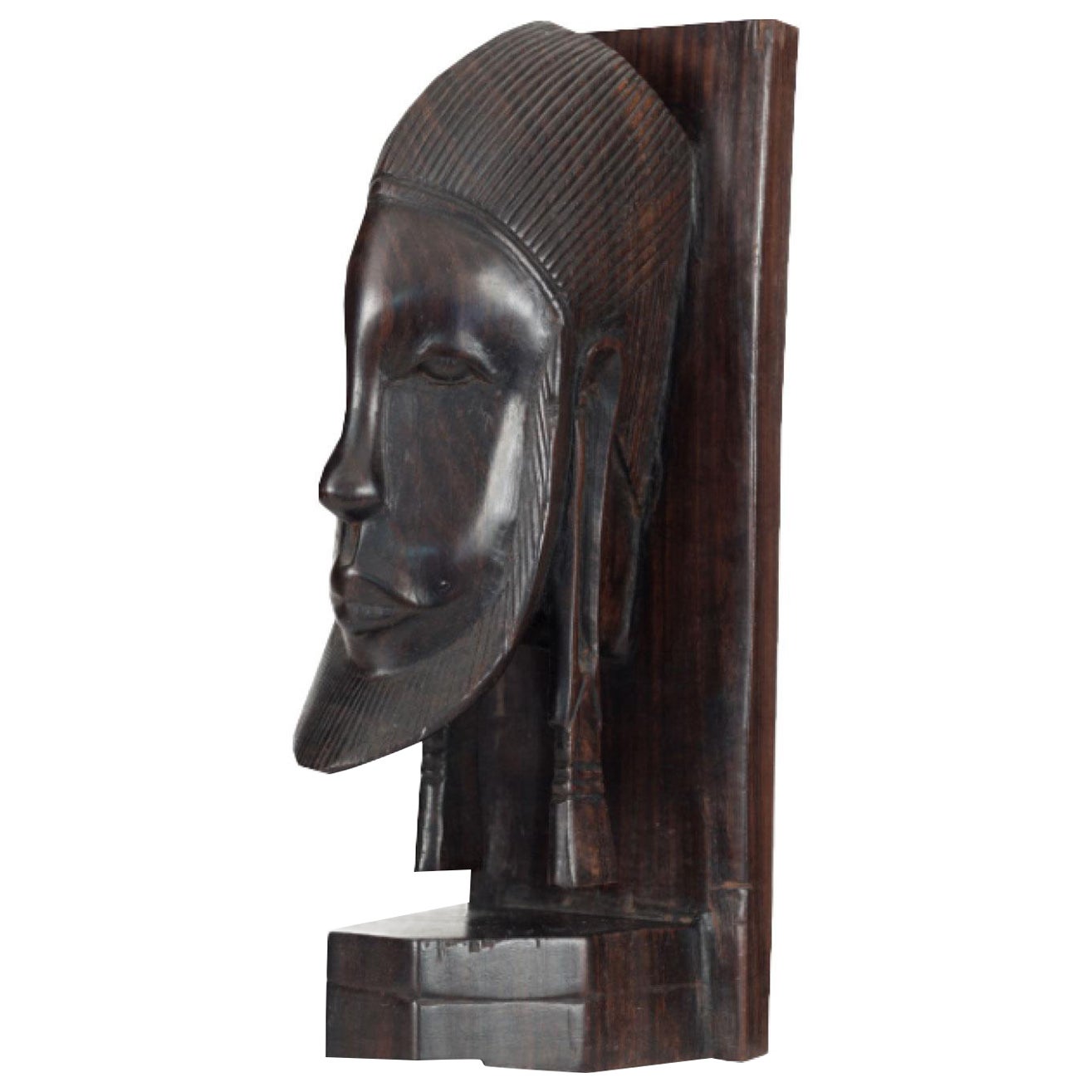 Vintage African-Style Carved Rosewood Head Sculpture
