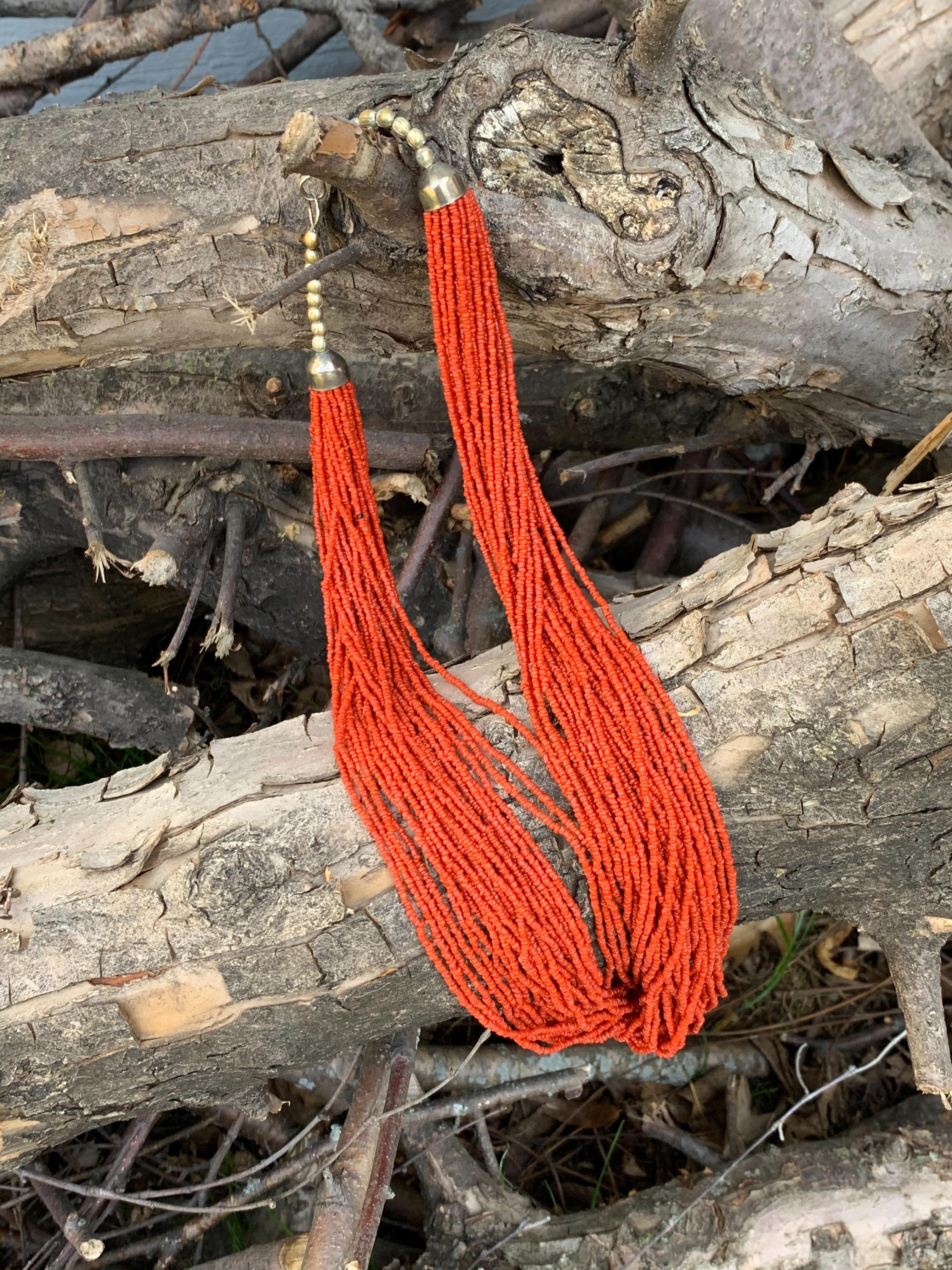 Round Cut Vintage African-Style Multi-Strand Red Coral Beach Long Necklace For Sale