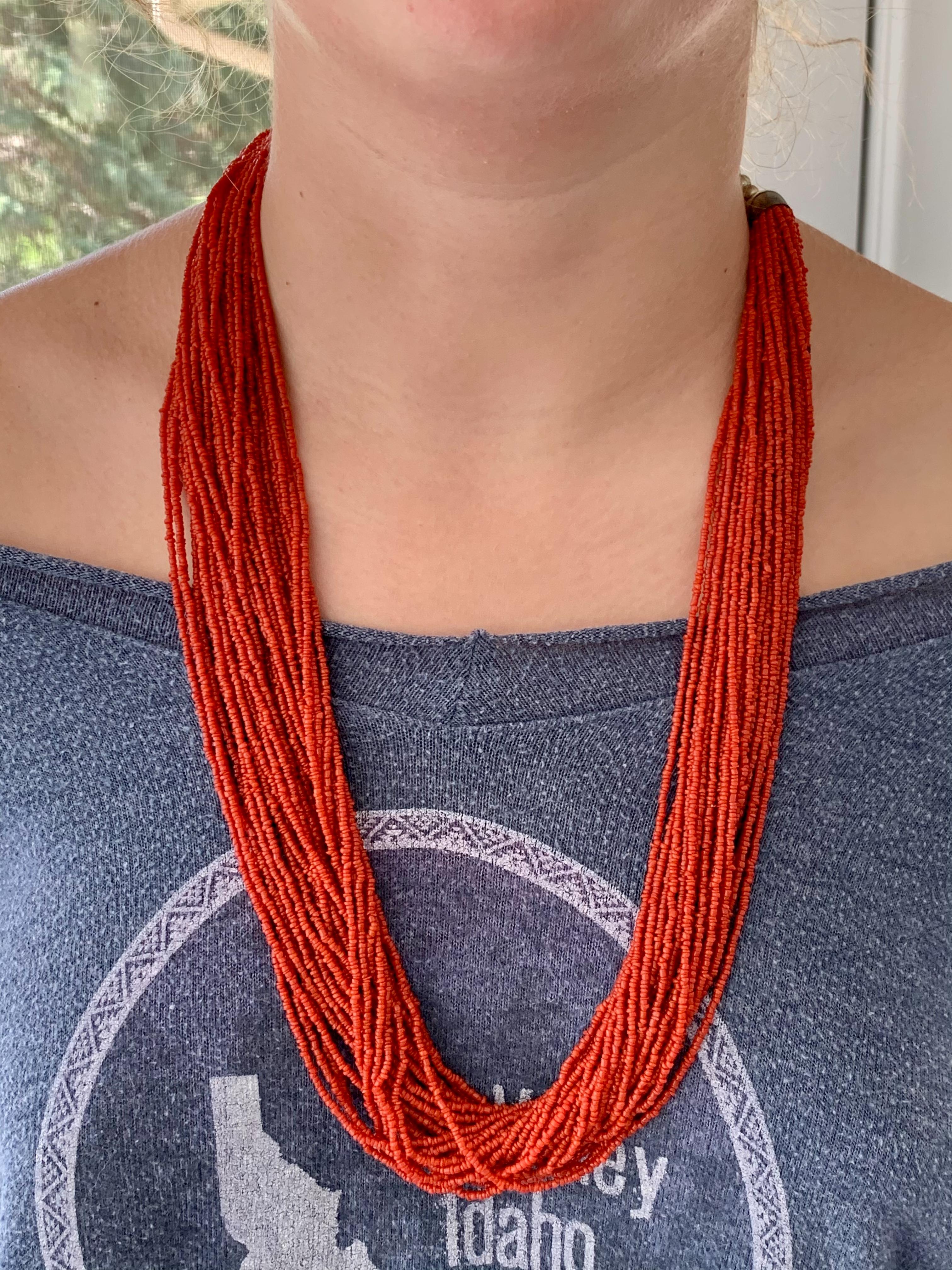 Vintage African-Style Multi-Strand Red Coral Beach Long Necklace In Good Condition For Sale In St. Louis Park, MN