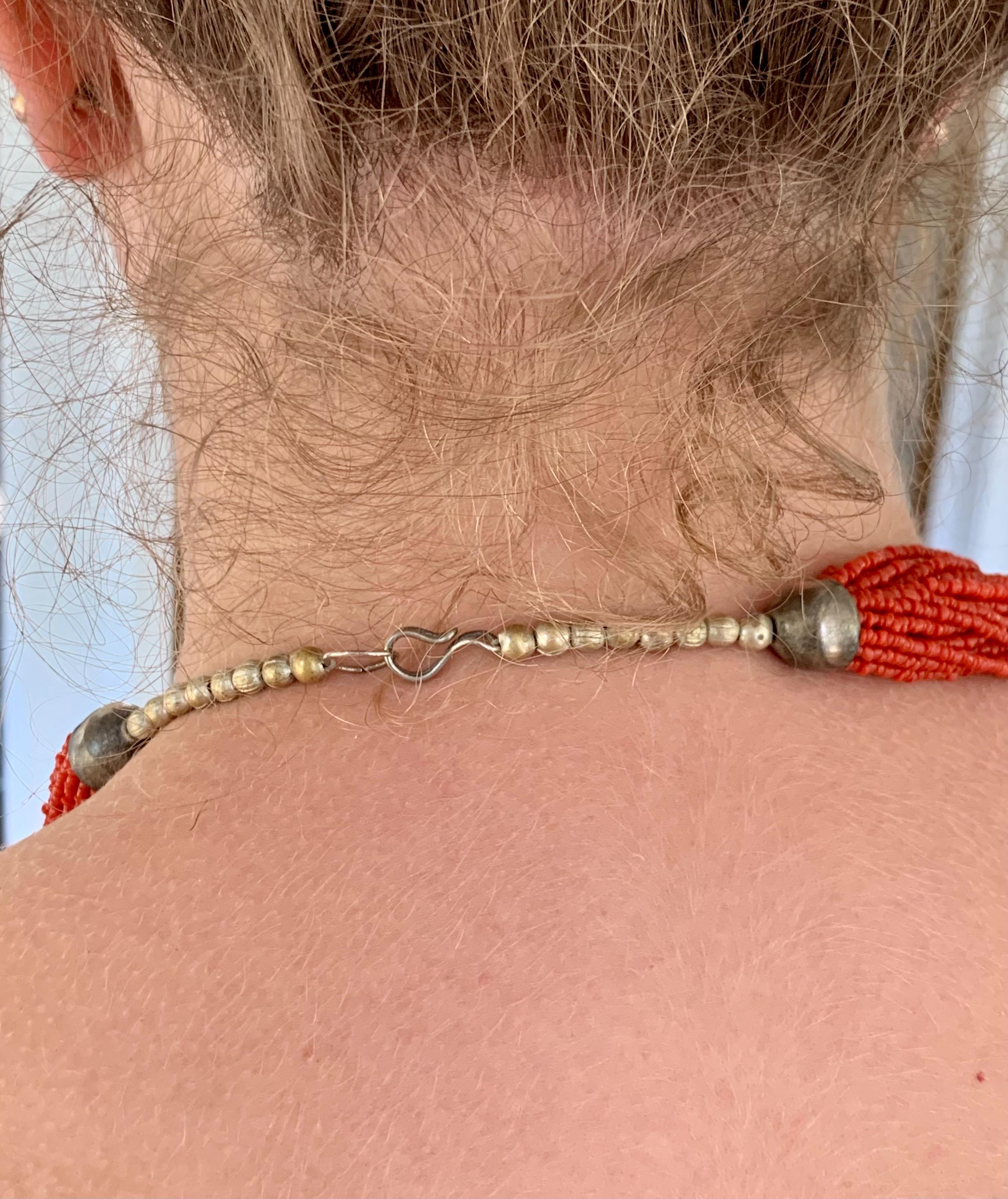 Women's Vintage African-Style Multi-Strand Red Coral Beach Long Necklace For Sale