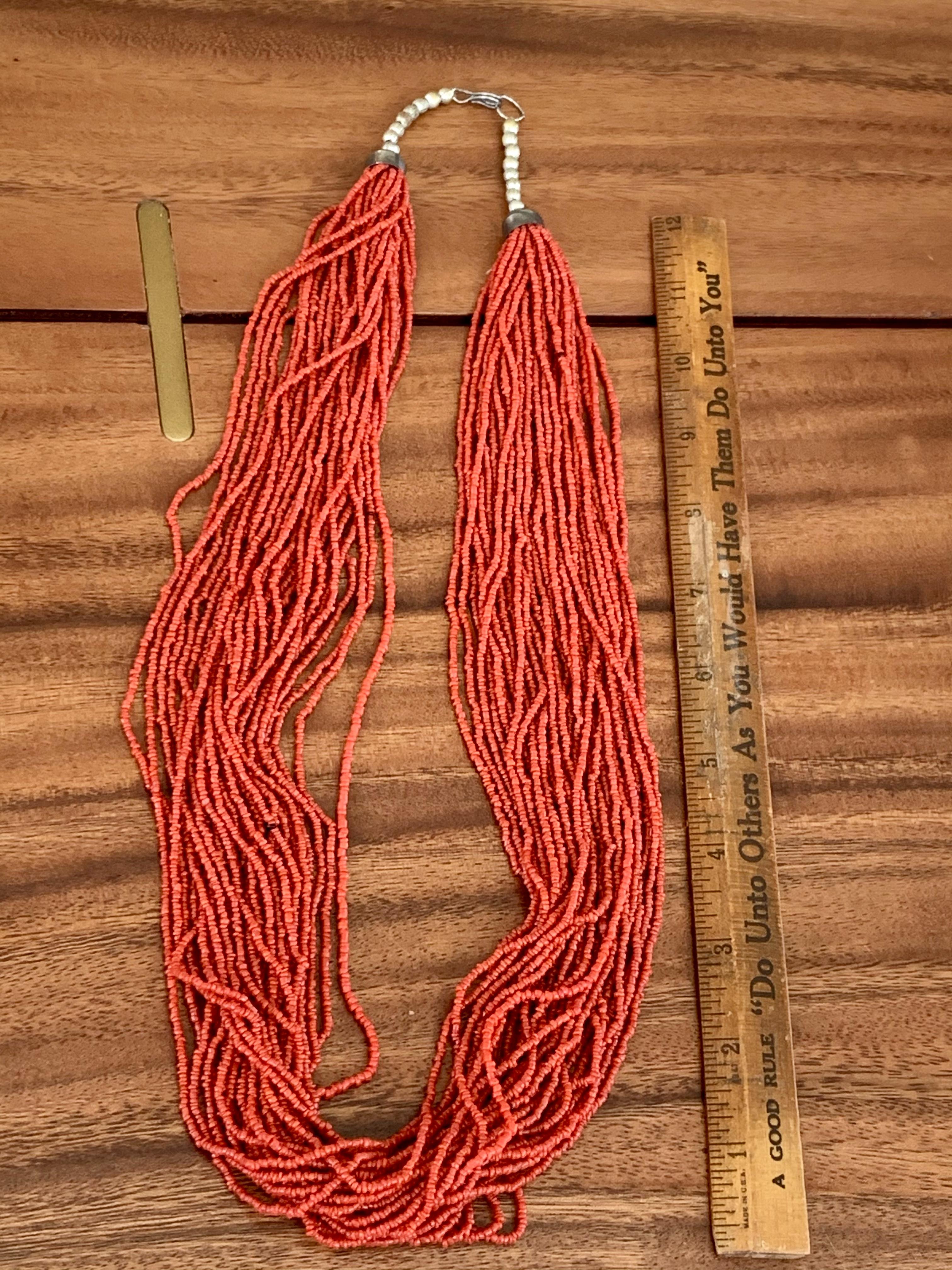 Vintage African-Style Multi-Strand Red Coral Beach Long Necklace For Sale 1