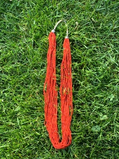 Vintage African-Style Multi-Strand Red Coral Beach Long Necklace