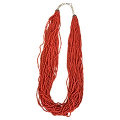 Vintage African-Style Multi-Strand Red Coral Beach Long Necklace