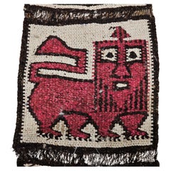 Vintage African Tapestry of  Ethiopian "Lion of Judah"  in Cream, Red, Black