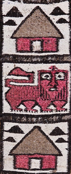 Arazzo africano vintage di  Leone di Giuda etiope  in Crema, Rosso, Nero