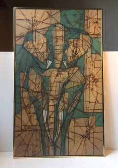 Vintage African Tribal Batik Painting with Elephants