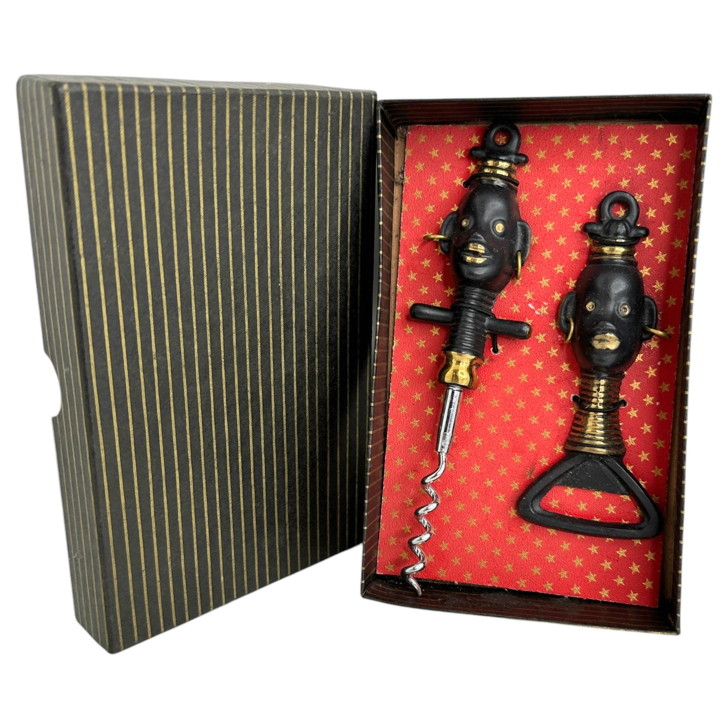 Afrikanischer Stammeskunstflaschenöffner und Korkenzieher-Set, England, 1960er Jahre (Moderne der Mitte des Jahrhunderts) im Angebot