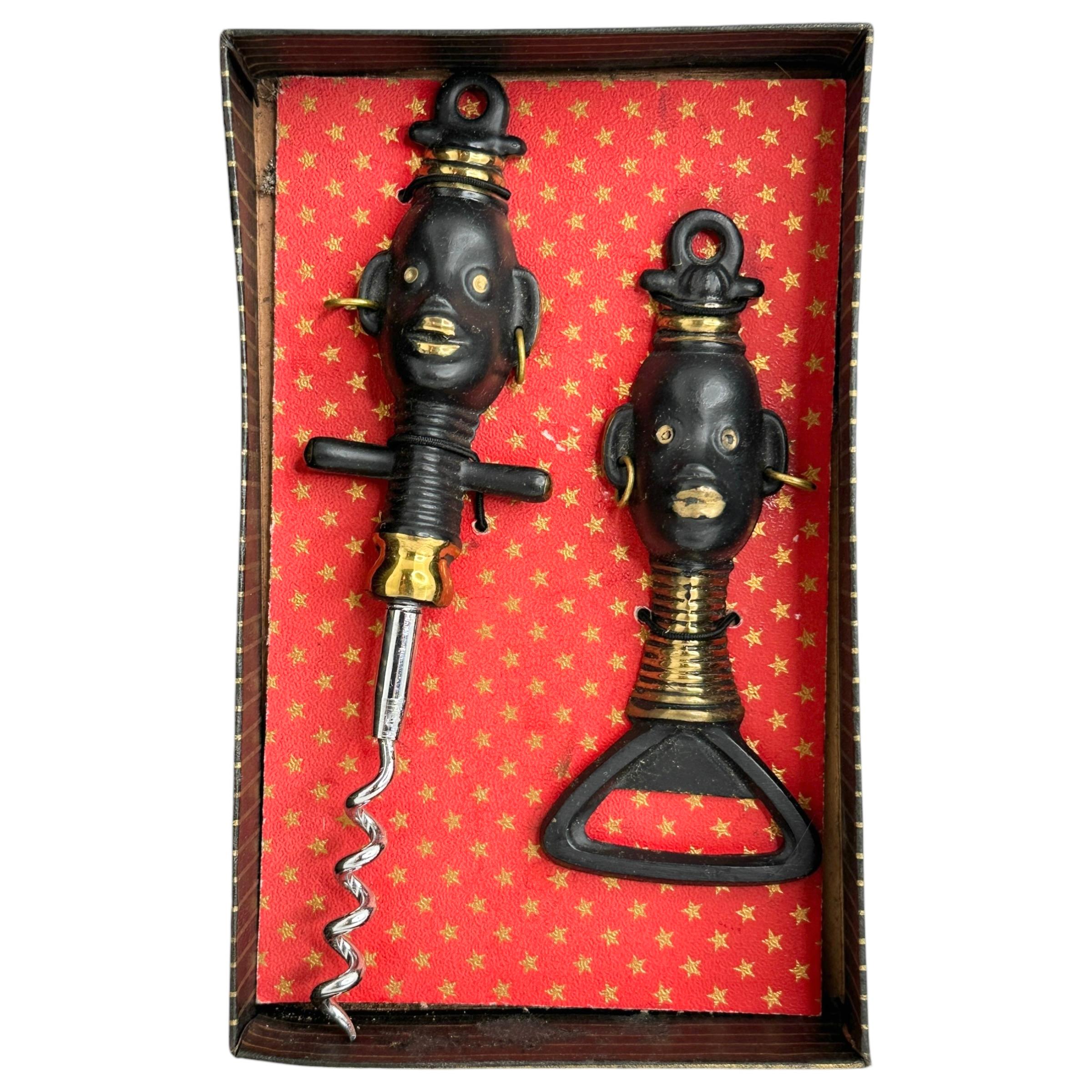 Afrikanischer Stammeskunstflaschenöffner und Korkenzieher-Set, England, 1960er Jahre (Deutsch) im Angebot