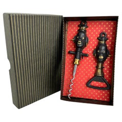 Vintage African Tribal Bottle Opener and Corkscrew Set England, 1960s