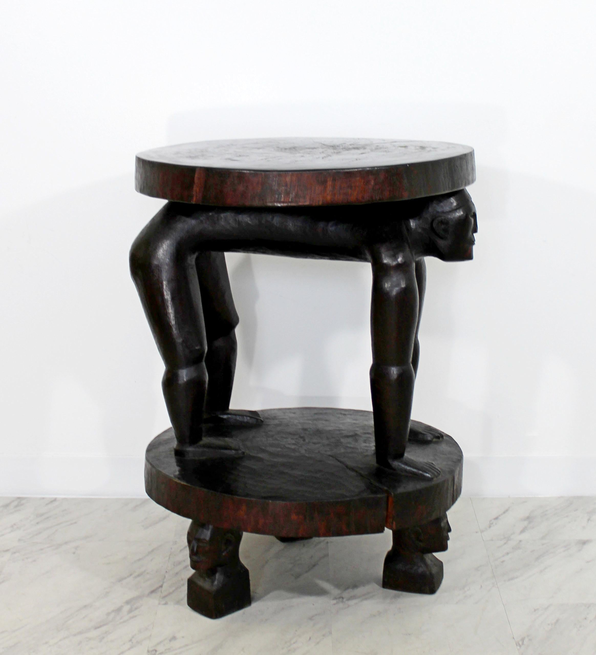 Mid-20th Century Vintage Carved Rosewood Stool For Sale