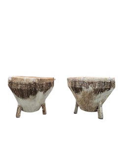 Vintage African Tribal Cowhide Drum Side Tables - Set of 2