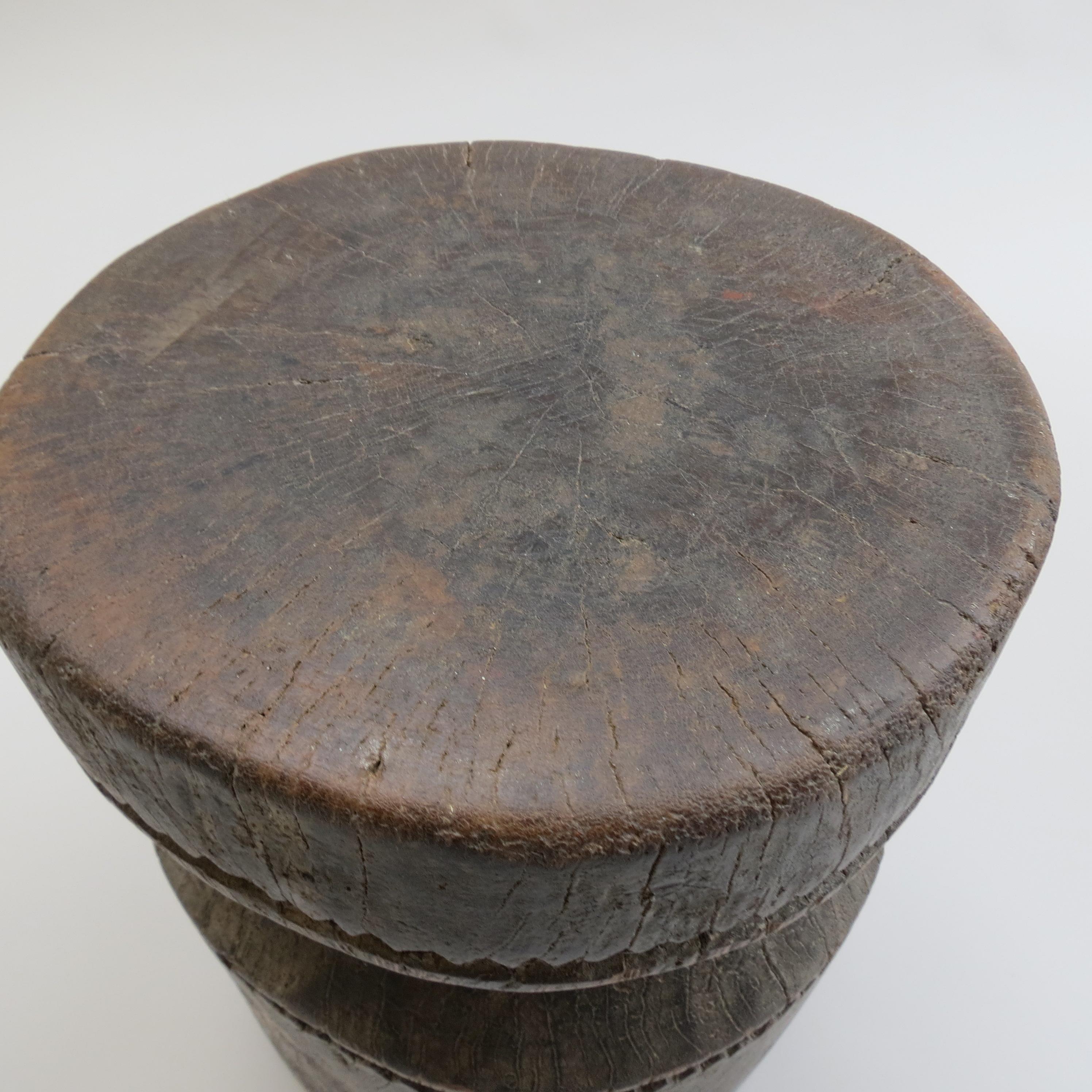 Vintage African Tribal Wooden Mortar Stool 3