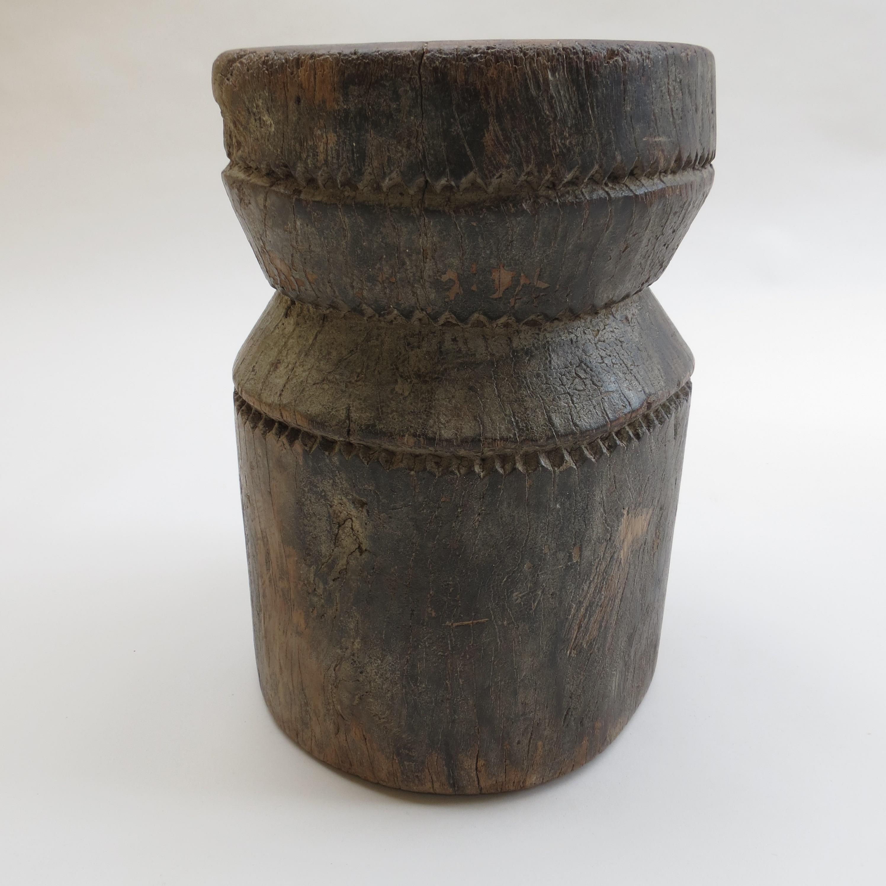 Vintage African Tribal Wooden Mortar Stool 4