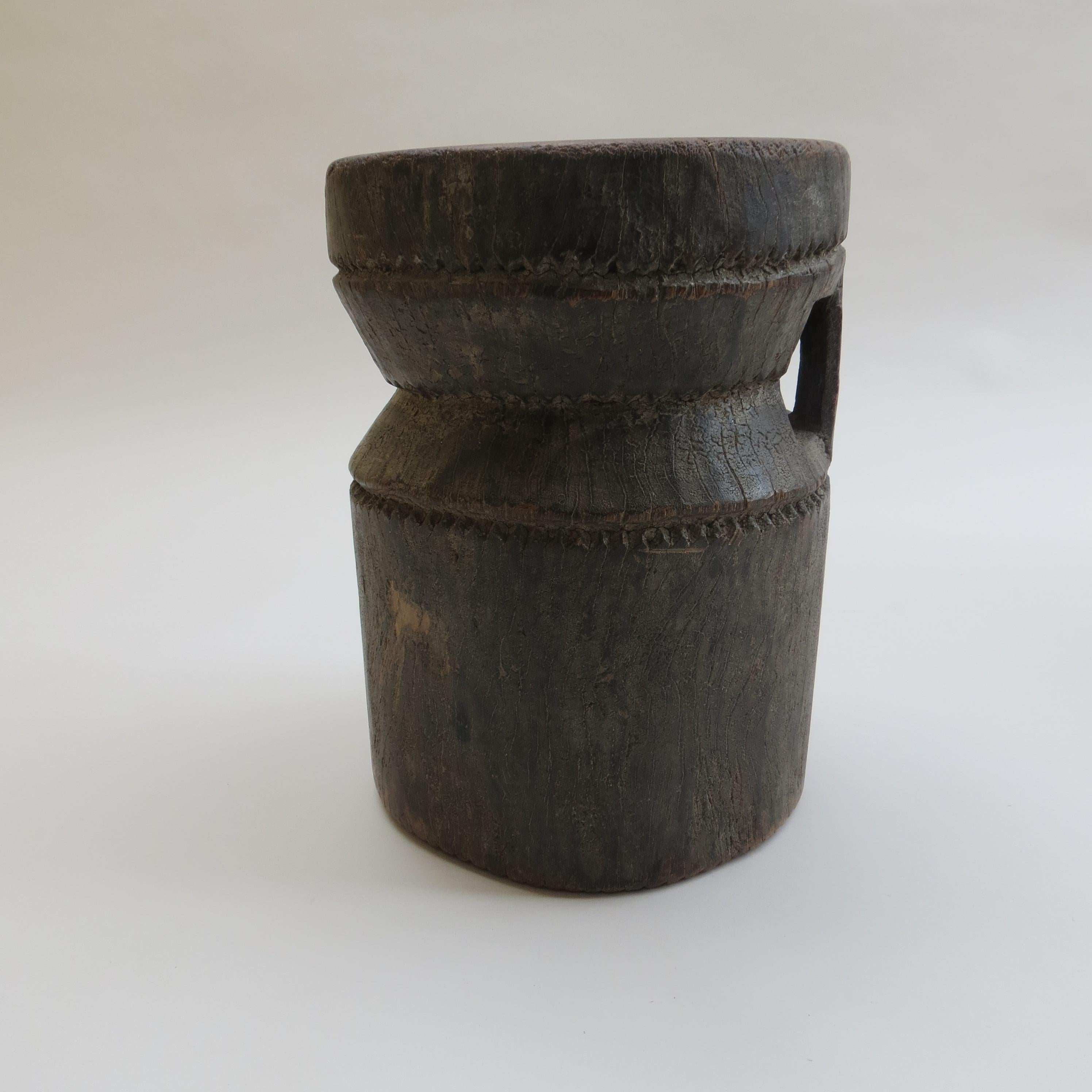 Vintage African Tribal Wooden Mortar Stool 1