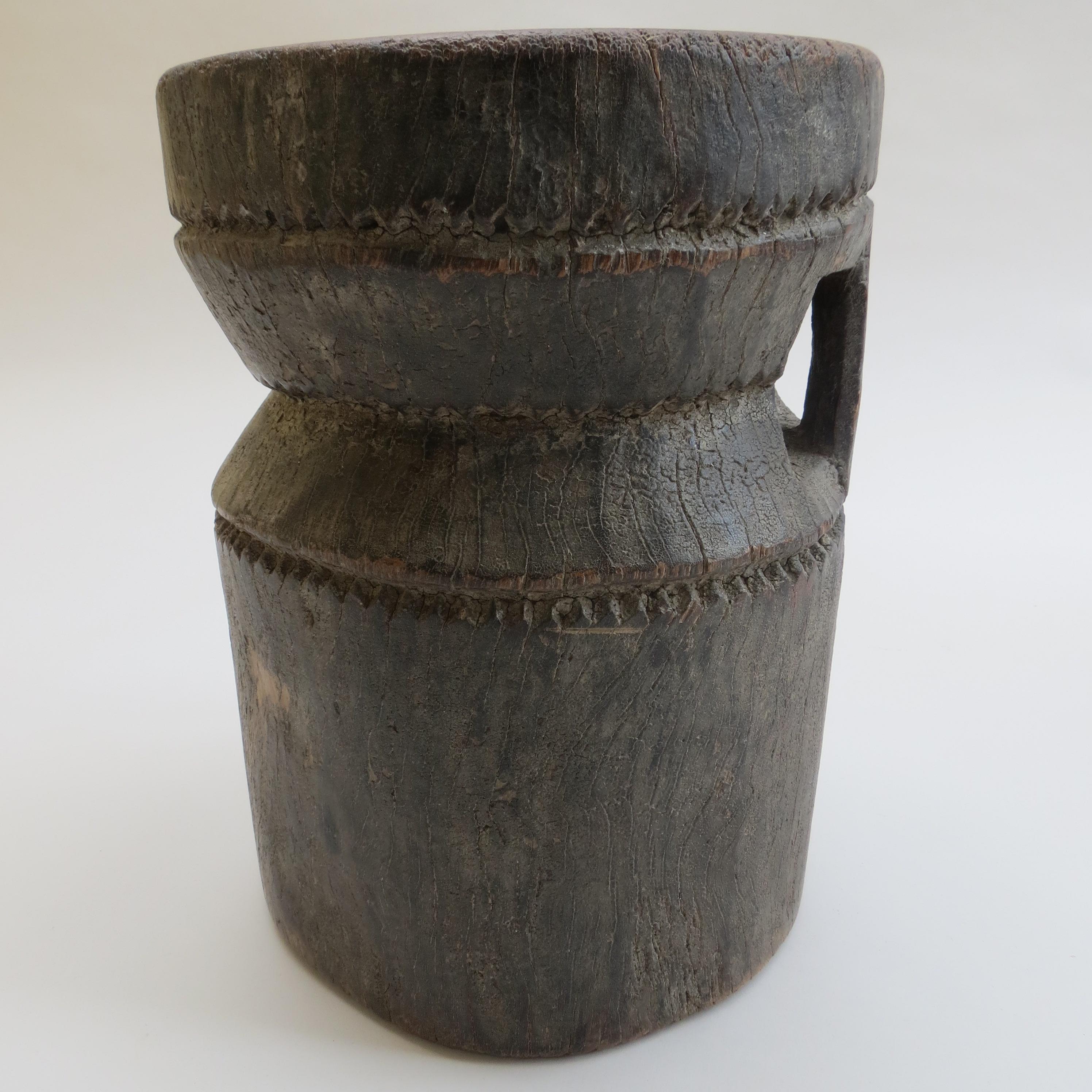Vintage African Tribal Wooden Mortar Stool 2