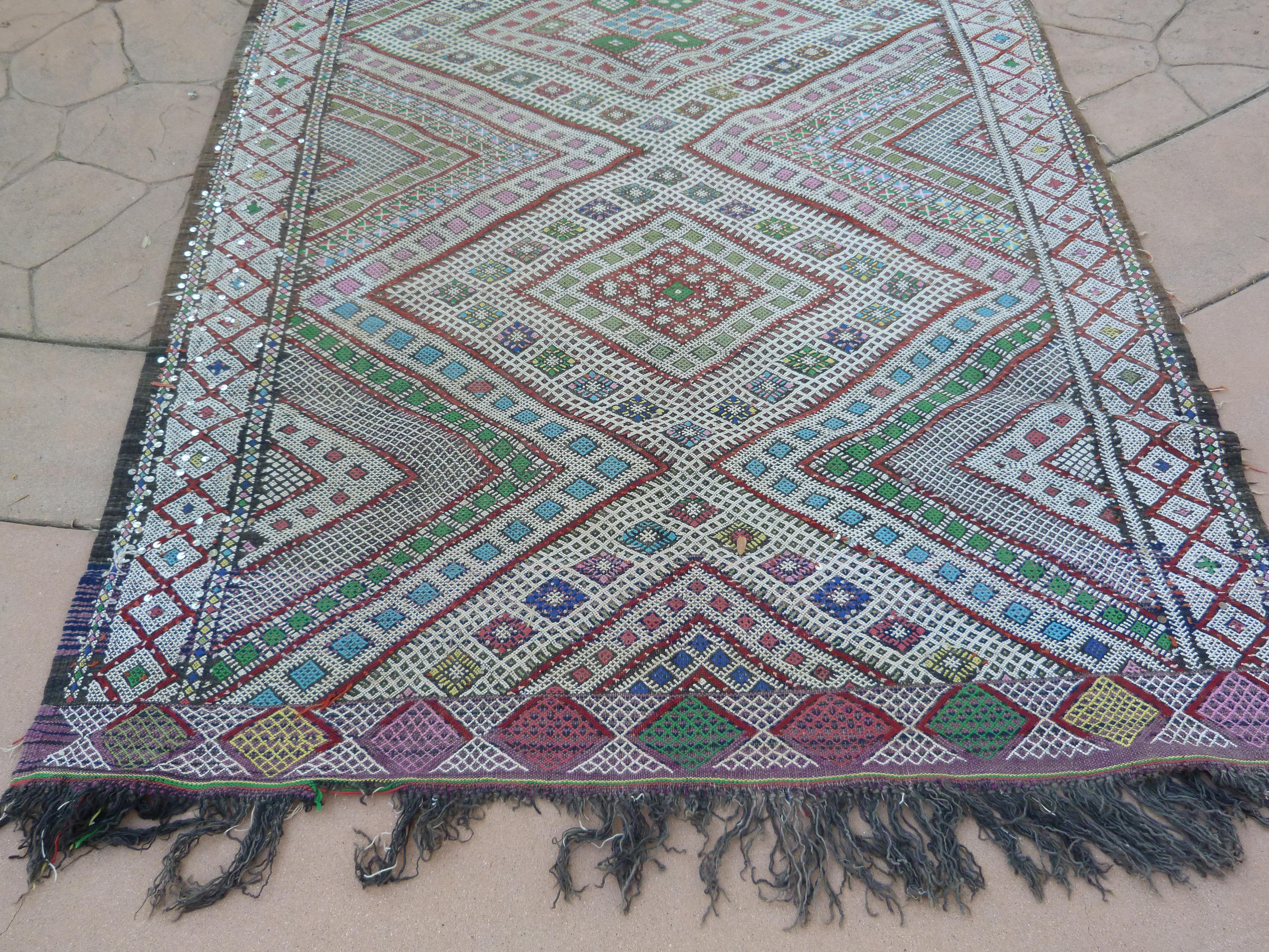 Folk Art 1960s Vintage Zemmour Moroccan Berber Rug Runner For Sale