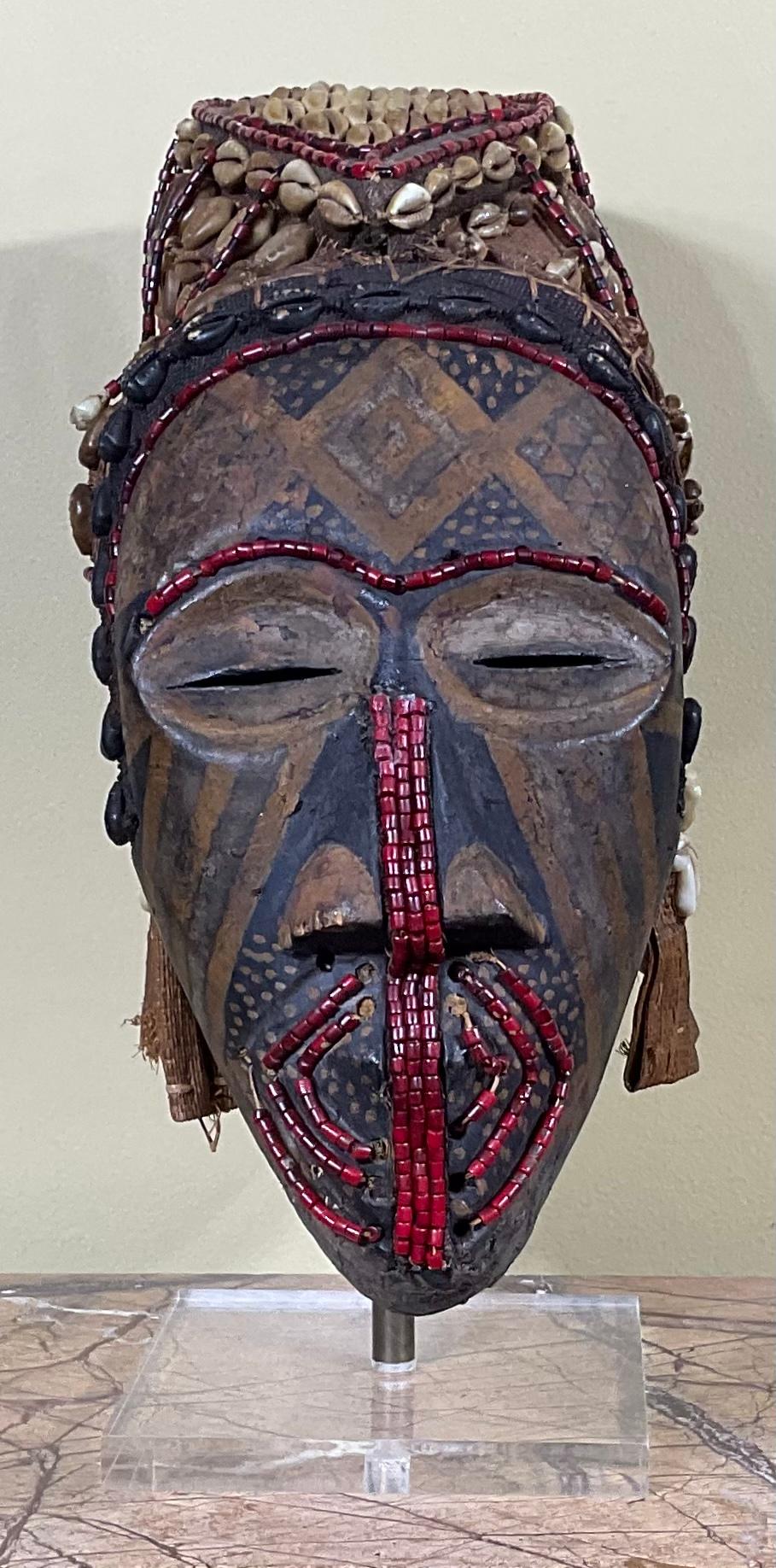 Vintage African Wood and Shell Mask 4