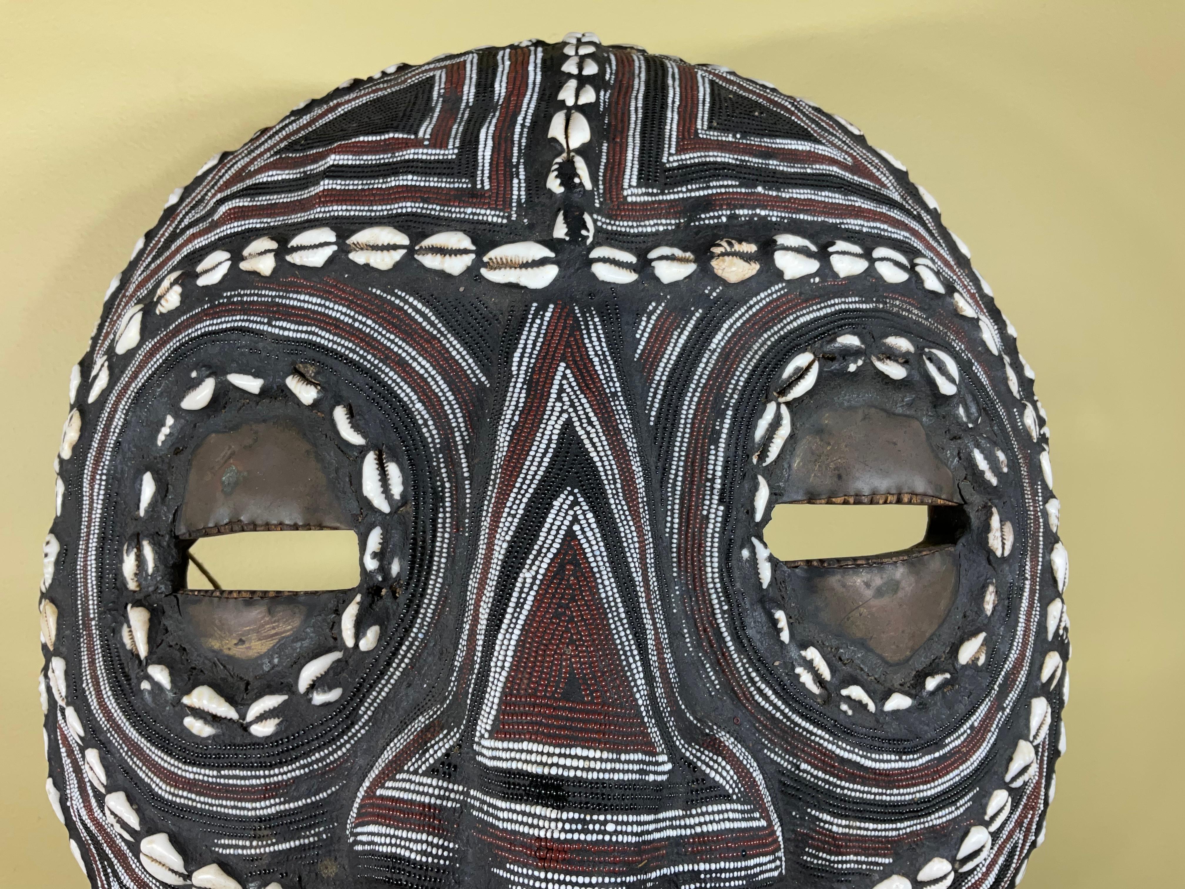 Vintage African Wood and Shell Mask For Sale 4