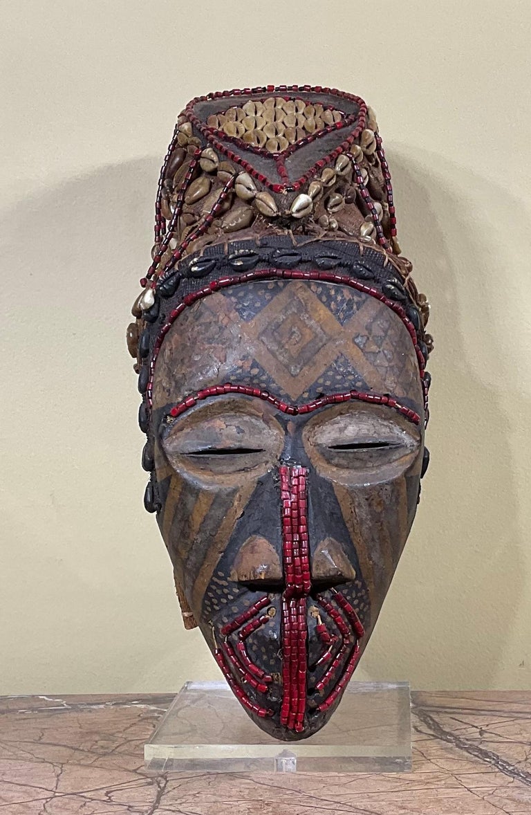 Vintage African Wood and Shell Mask at 1stDibs