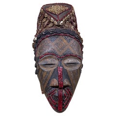 Vintage African Wood and Shell Mask