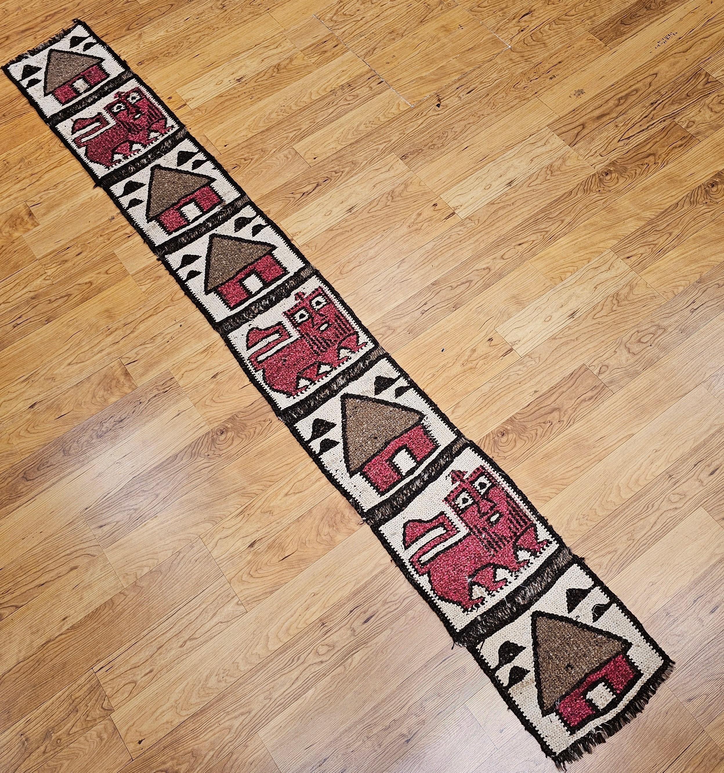 Vintage African Woven Table Runner or Wall Art in Cream, Red, Black, Brown For Sale 3