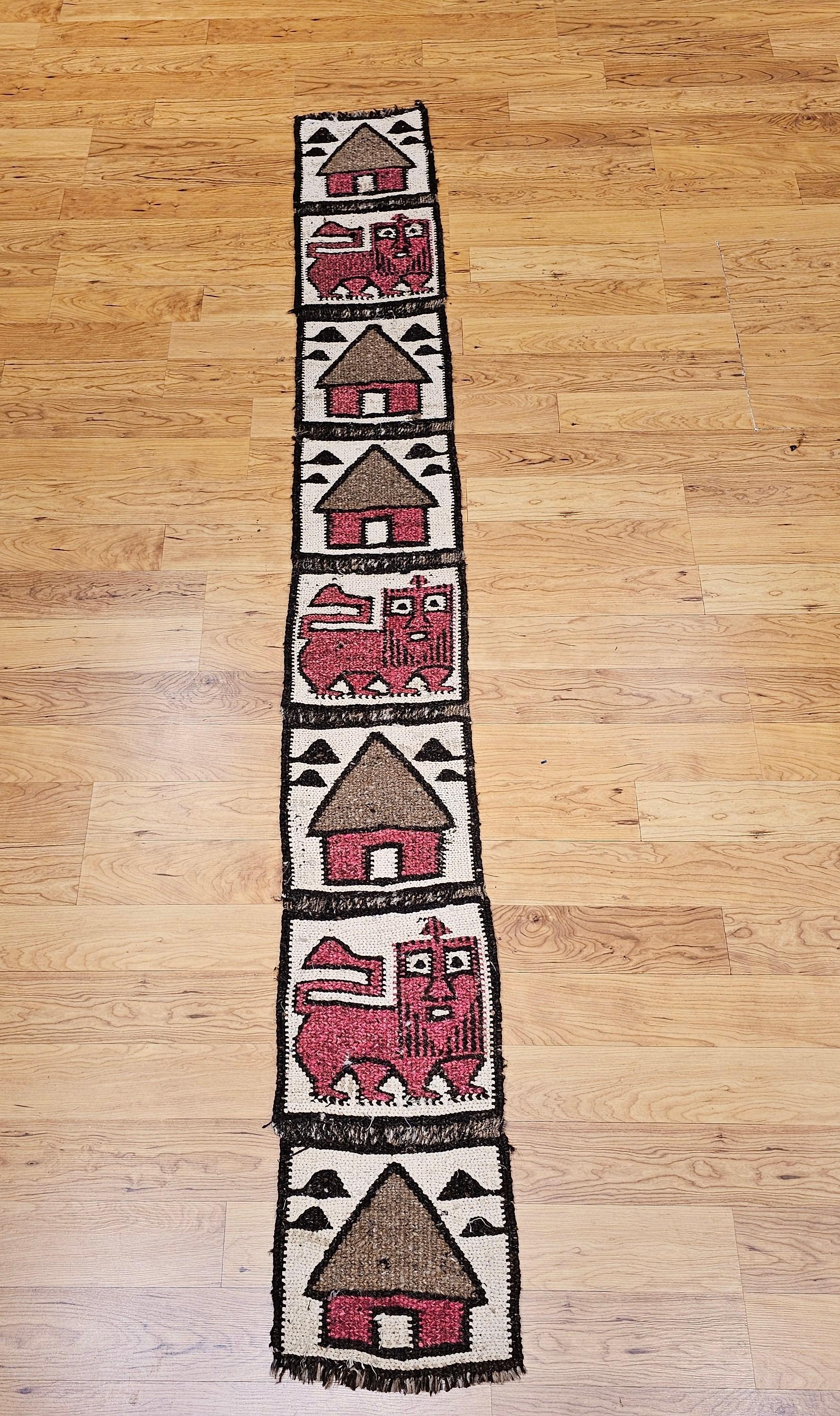 Vintage African Woven Table Runner or Wall Art in Cream, Red, Black, Brown For Sale 4