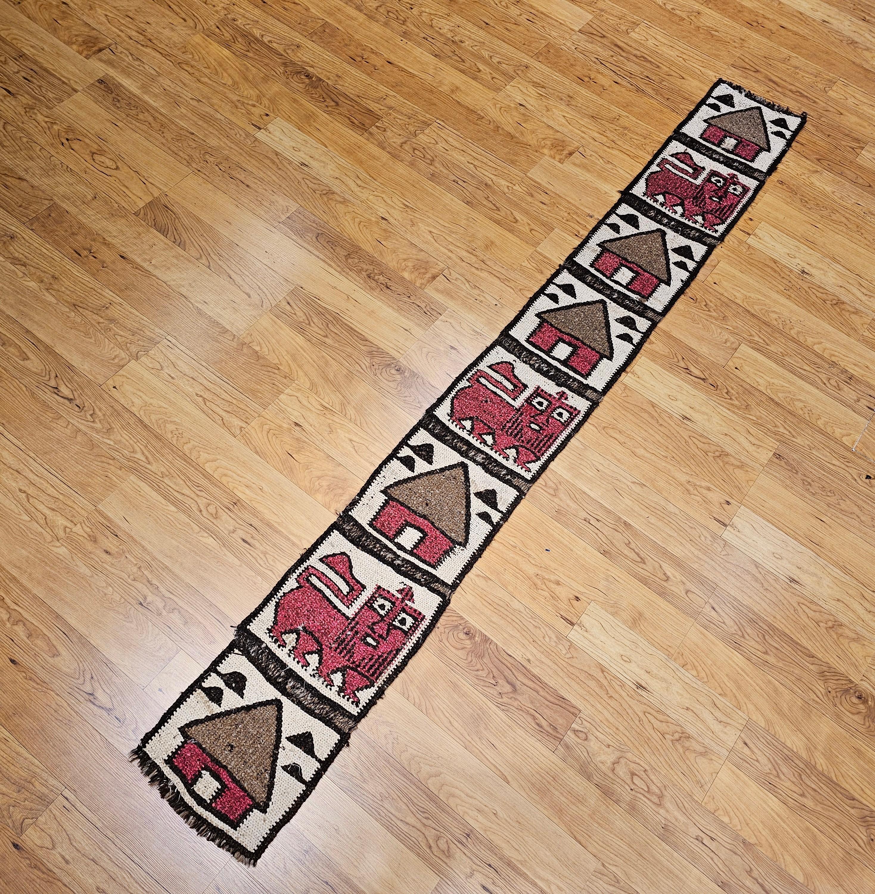 Vintage African Woven Table Runner or Wall Art in Cream, Red, Black, Brown For Sale 5