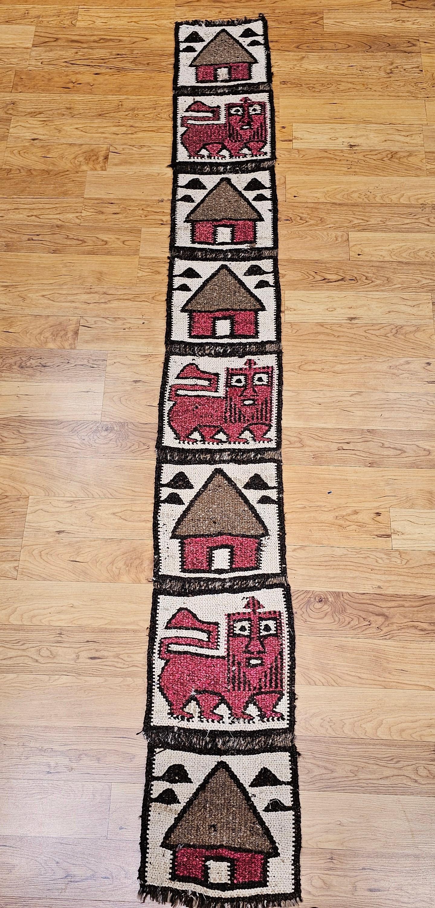 Botswanan Vintage African Woven Table Runner or Wall Art in Cream, Red, Black, Brown For Sale