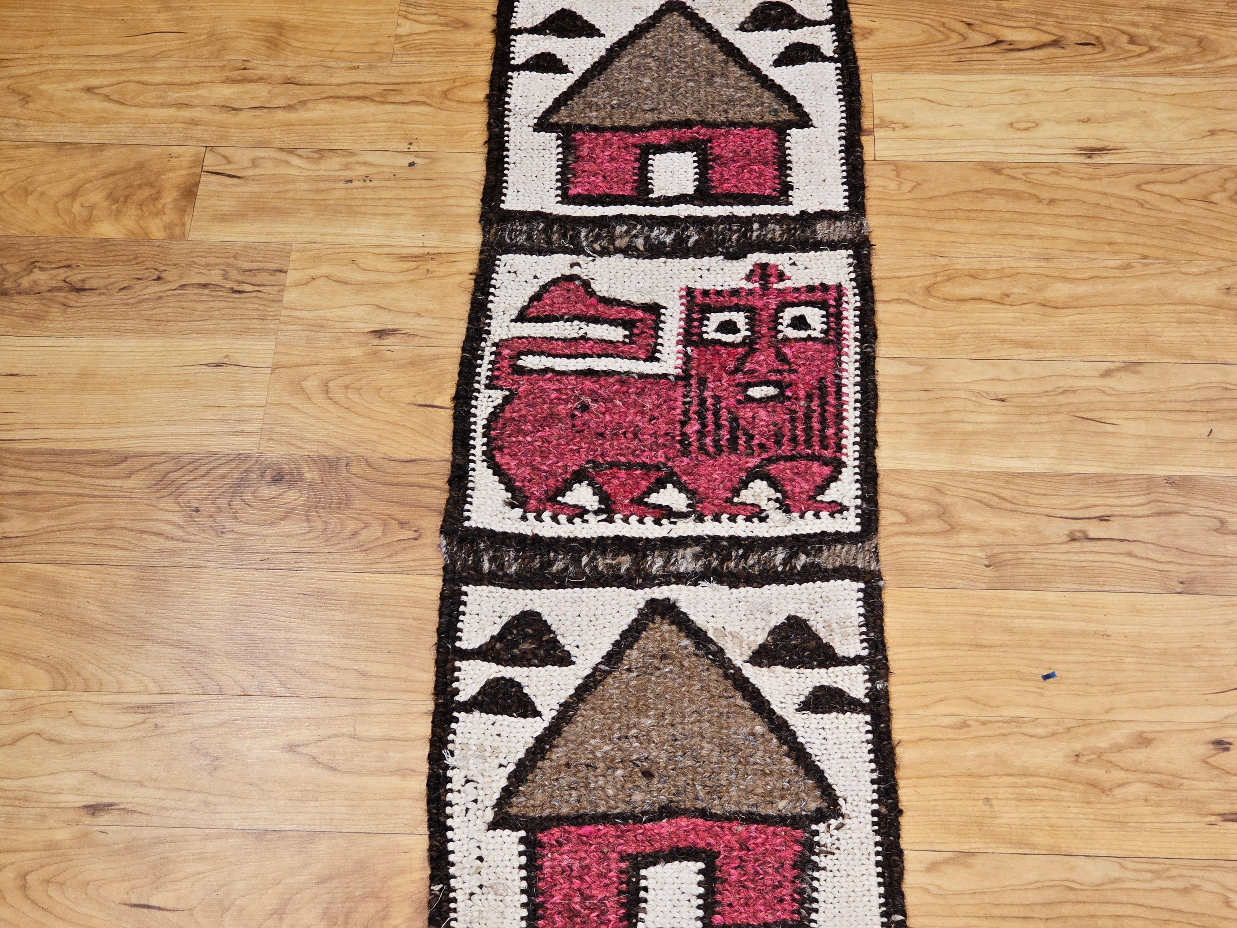 Hand-Crafted Vintage African Woven Table Runner or Wall Art in Cream, Red, Black, Brown For Sale