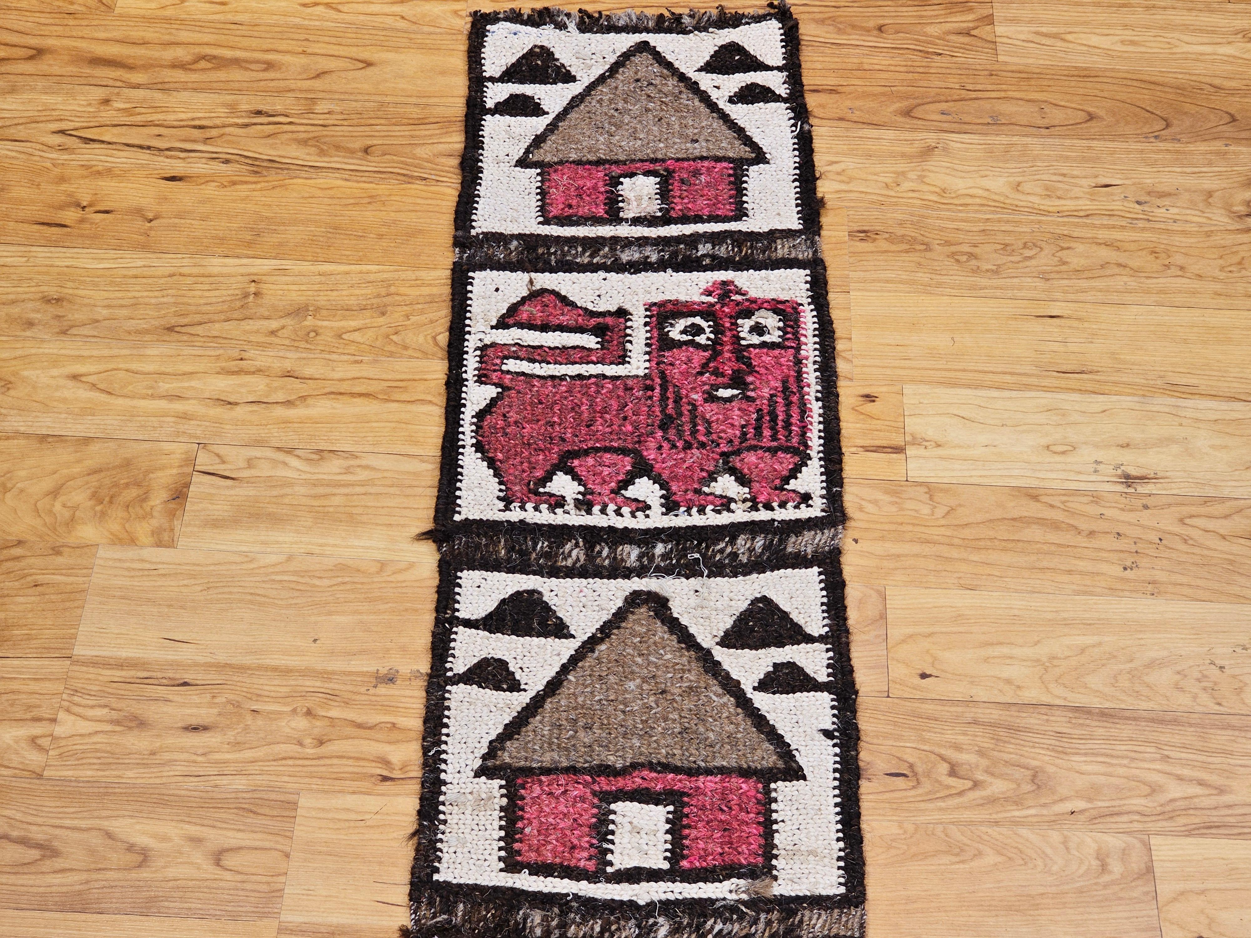 Vintage African Woven Table Runner or Wall Art in Cream, Red, Black, Brown In Good Condition For Sale In Barrington, IL