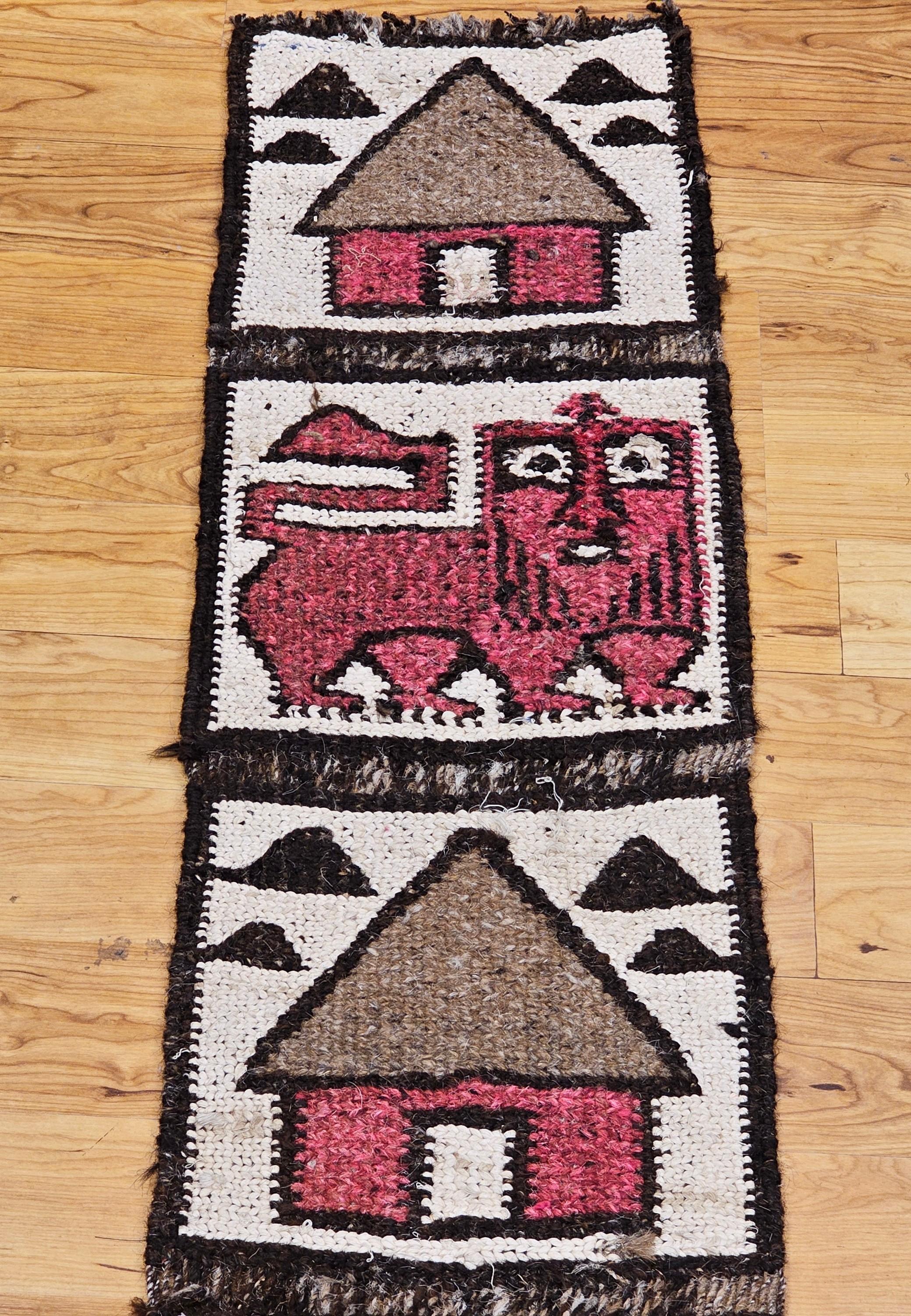 Wool Vintage African Woven Table Runner or Wall Art in Cream, Red, Black, Brown For Sale