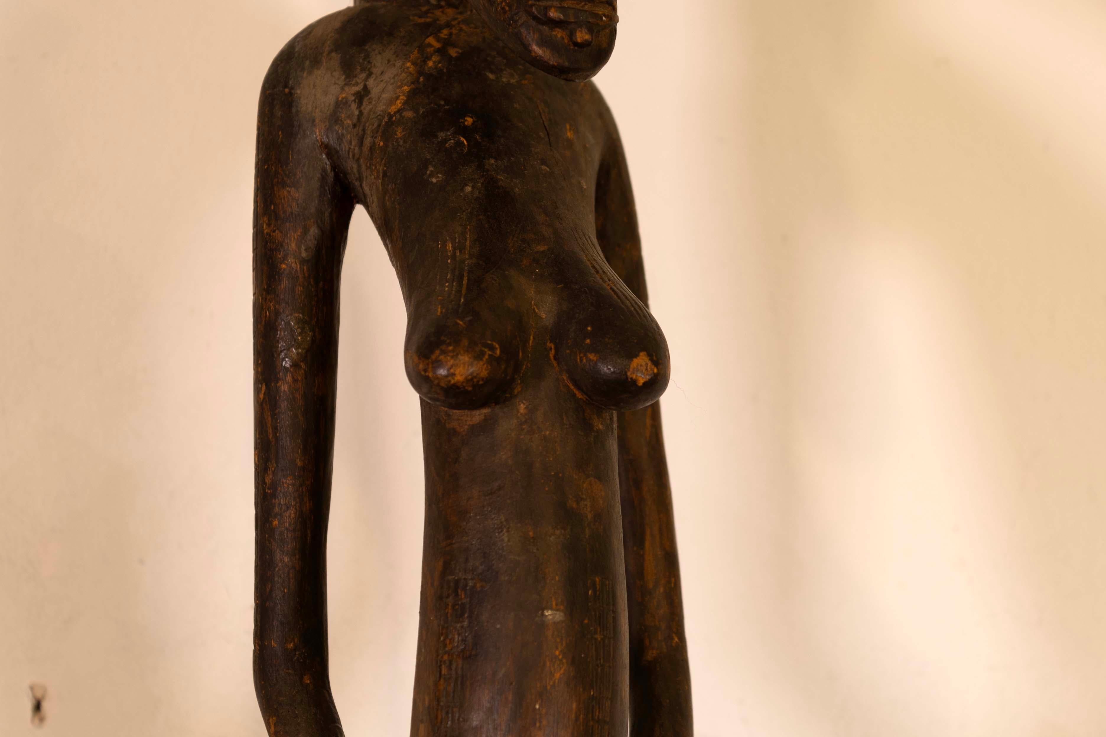 Vintage African Zulu People Female Fertility Figure Carved Teakwood Sculpture For Sale 2