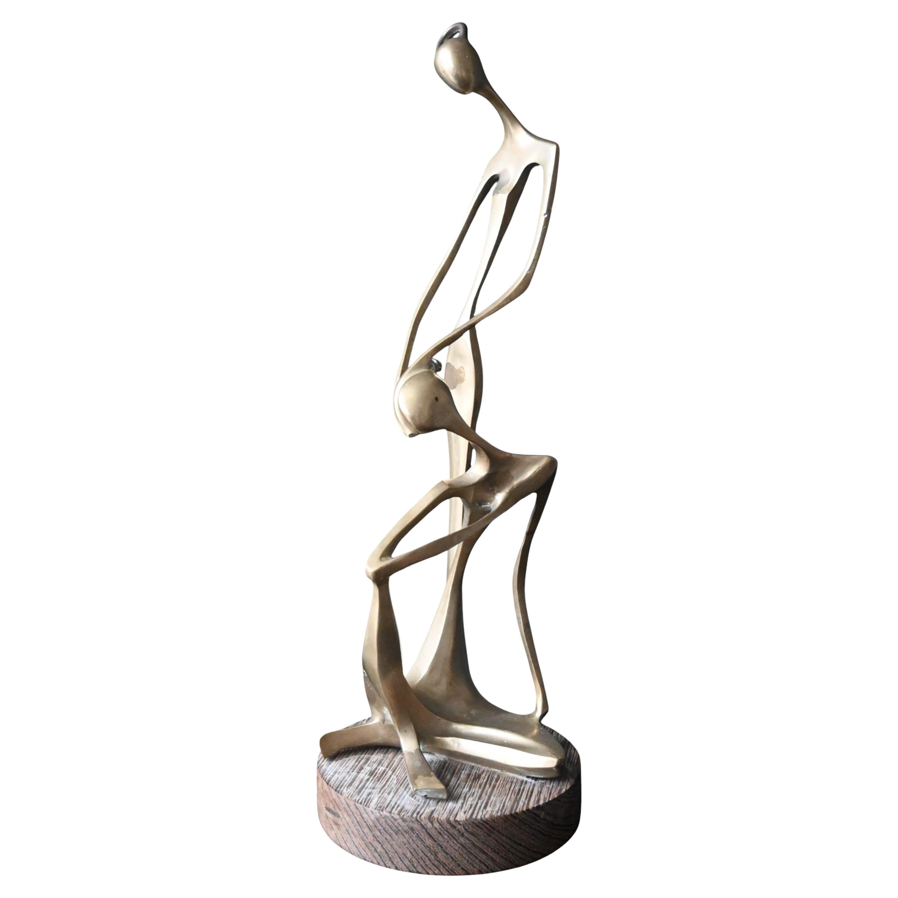 Vintage Africanist Brass Sculpture, Signed Mukendi, Circa 1970