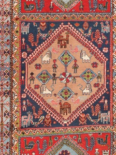 Vintage Afshar Hand Woven Animal Figure Rug  6'8 X 9'6