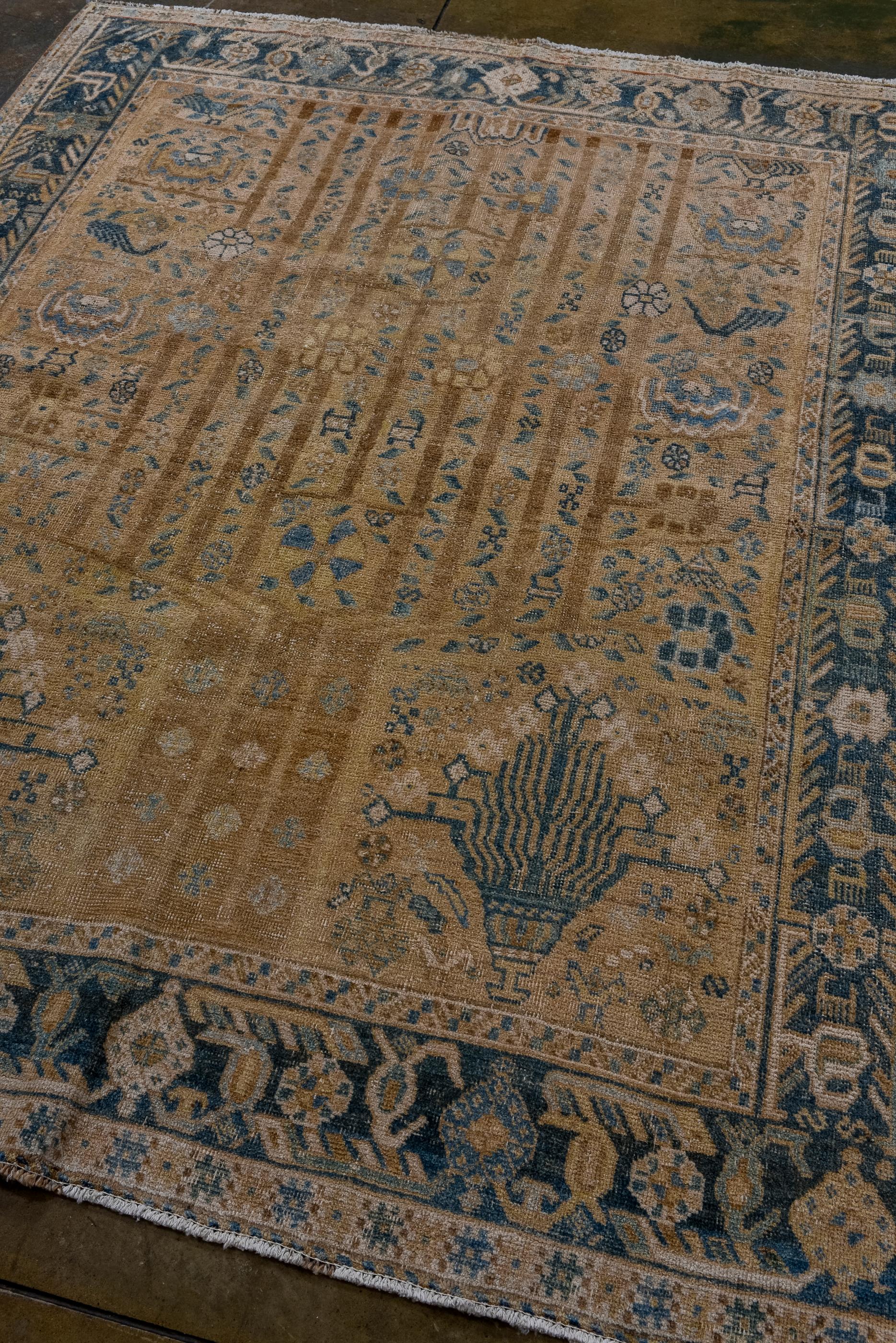 Persian Vintage Afshar Tabriz with Camel Field and and Floral Design For Sale