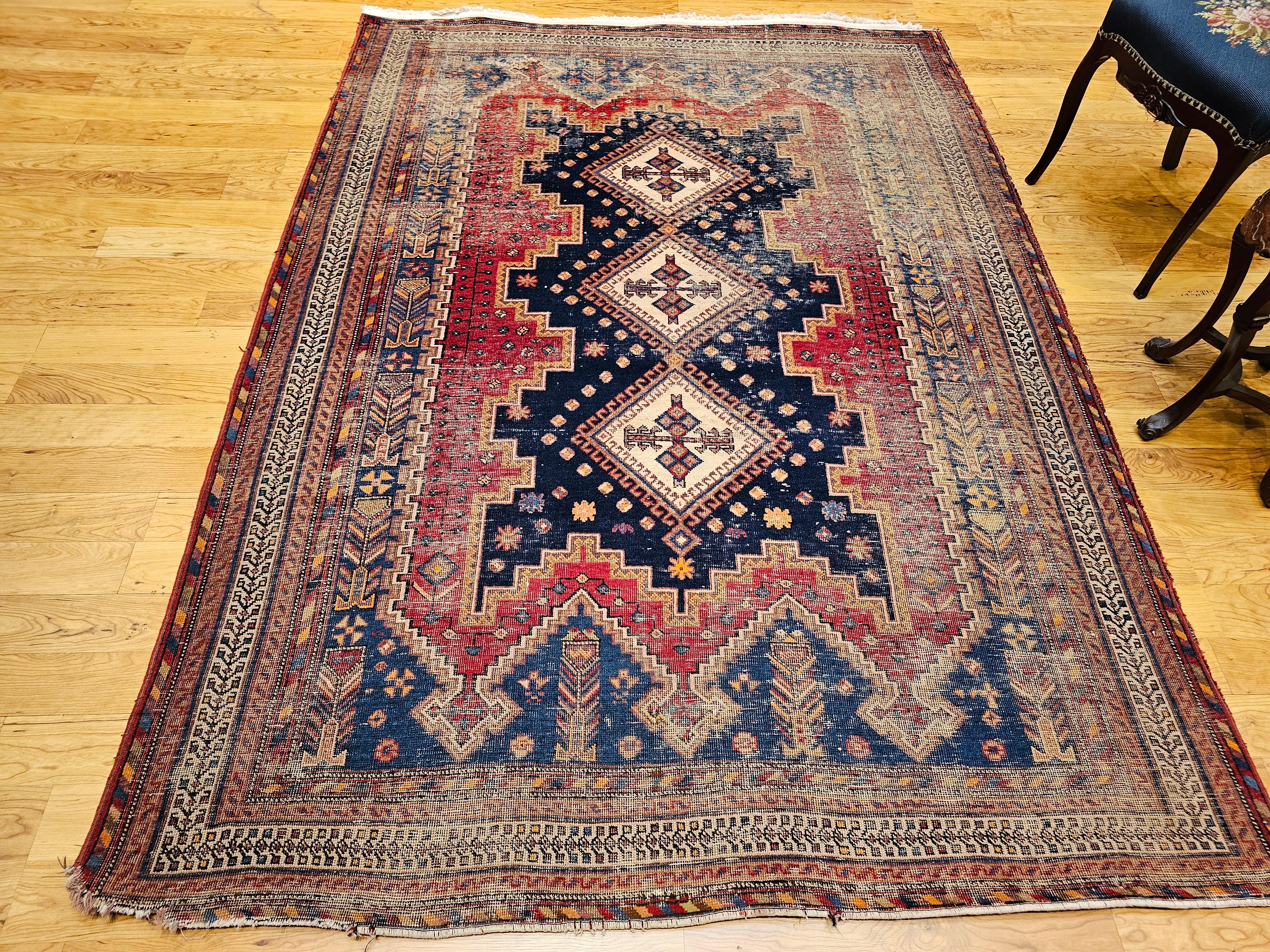 Afshar Stammeskunst-Teppich in geometrischem Muster, Vintage im Angebot 6