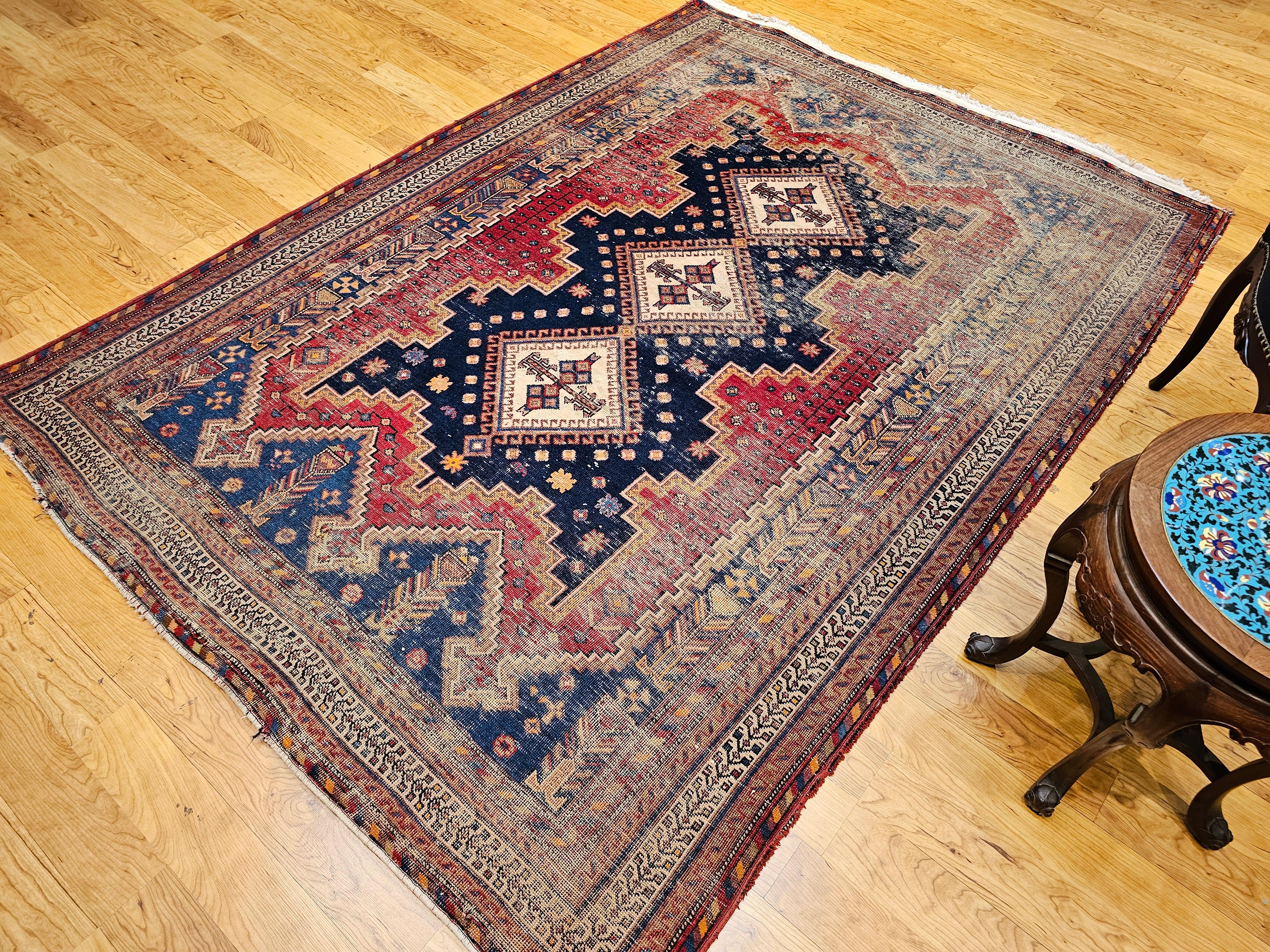 Afshar Stammeskunst-Teppich in geometrischem Muster, Vintage im Angebot 7